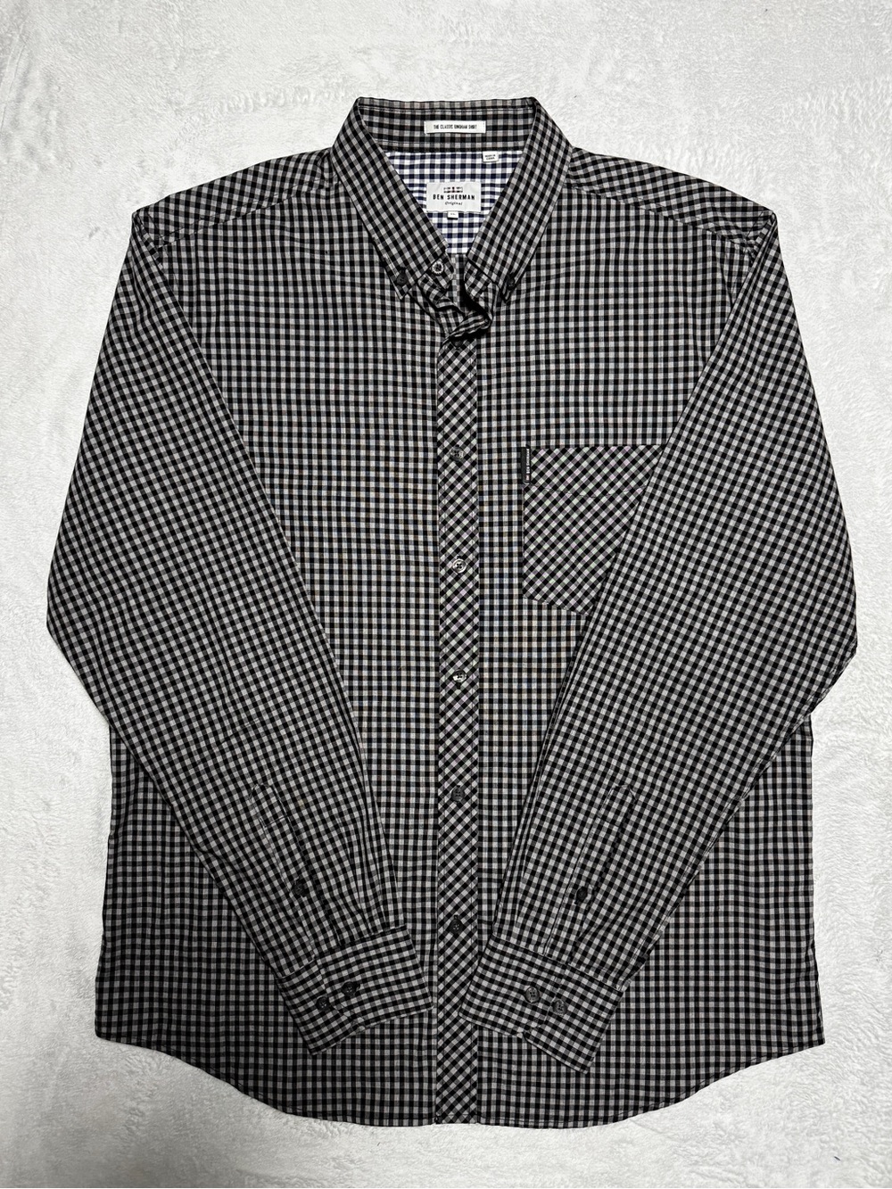 Ben Sherman Original Men’s XL Classic Gingham Shirt Black Gray Long Sleeve